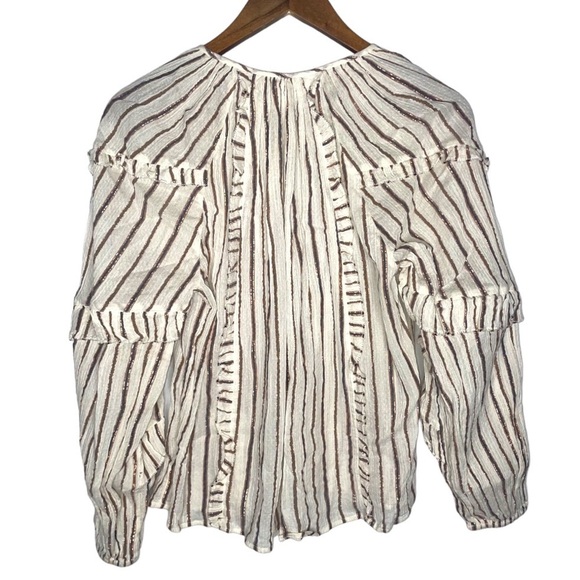Ulla Johnson Liana Metallic Stripe Ruffle Balloon Sleeve Blouse - Picture 5 of 10